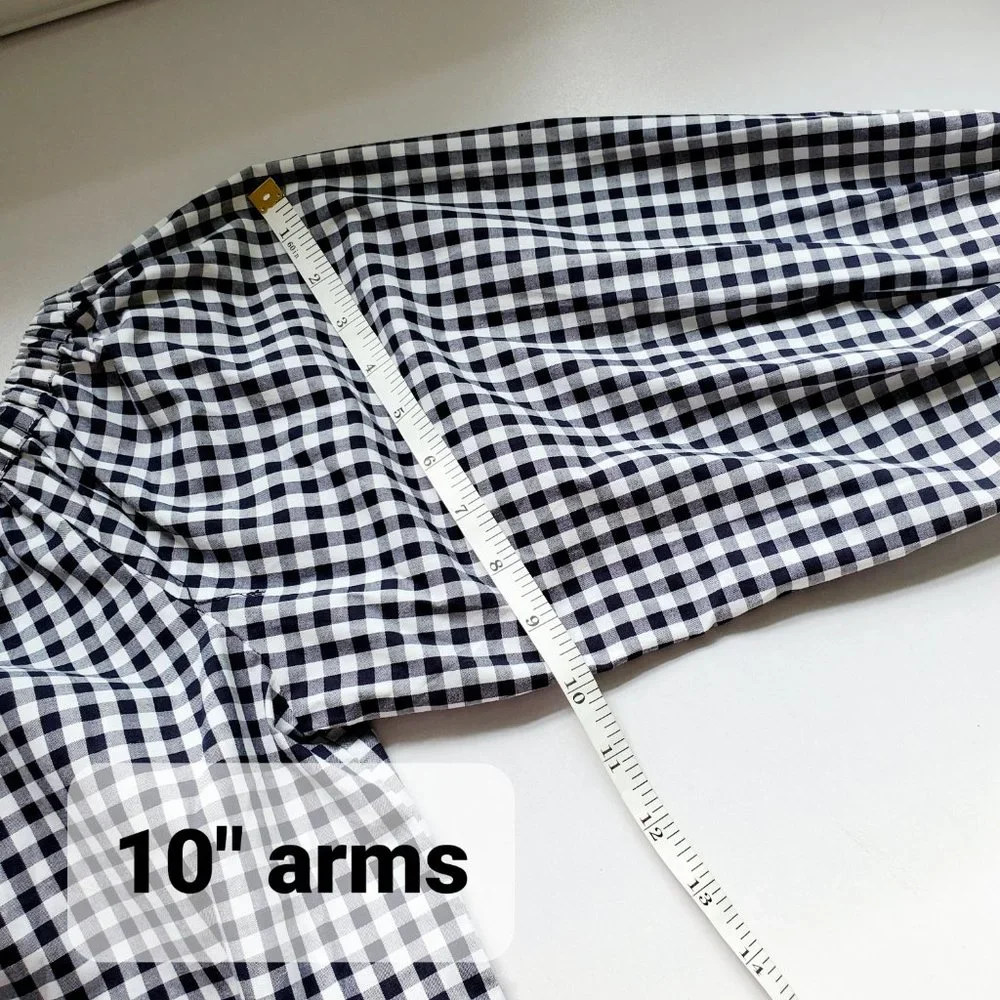 Black White Checkered Peasant Top 3/4 Sleeves | Gingham | Medium - Picture 13 of 13